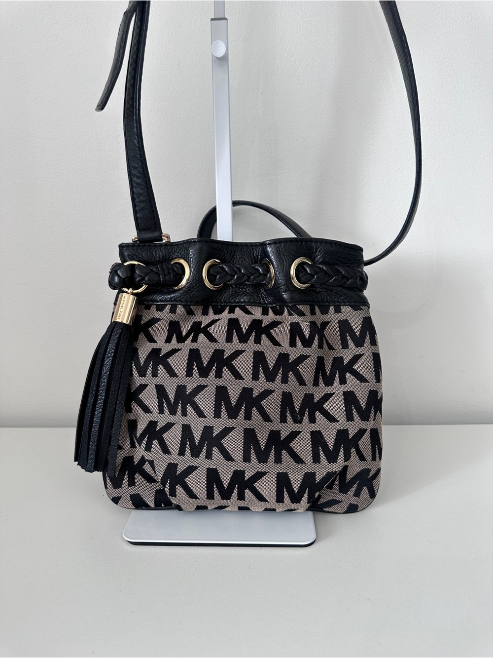 Michael Kors Black Logo Jacquard Braided Crossbody Bag